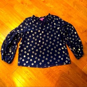 Lilly Pulitzer Giana Silk Top Navy Metallic Gold